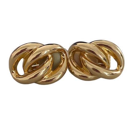 Christian Dior 80s clip on gold tone interlocking links Vintage - Picture 6 of 12